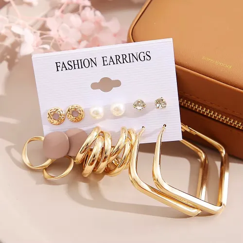 6 pairs Round Pearl Twist Hollow Hoop Earrings Set 